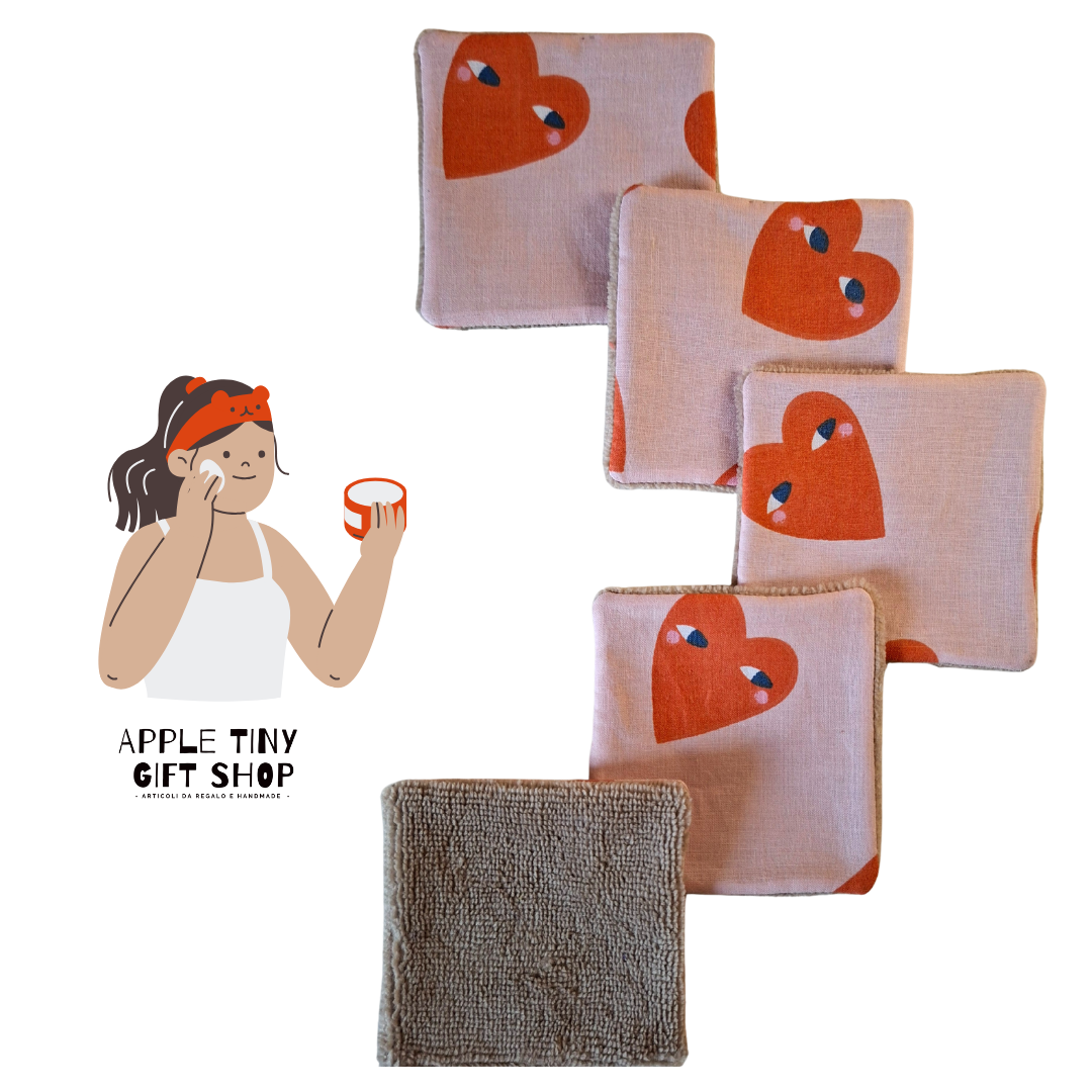 Set 5 Dischetti Struccanti Riutilizzabili Handmade - Cuori