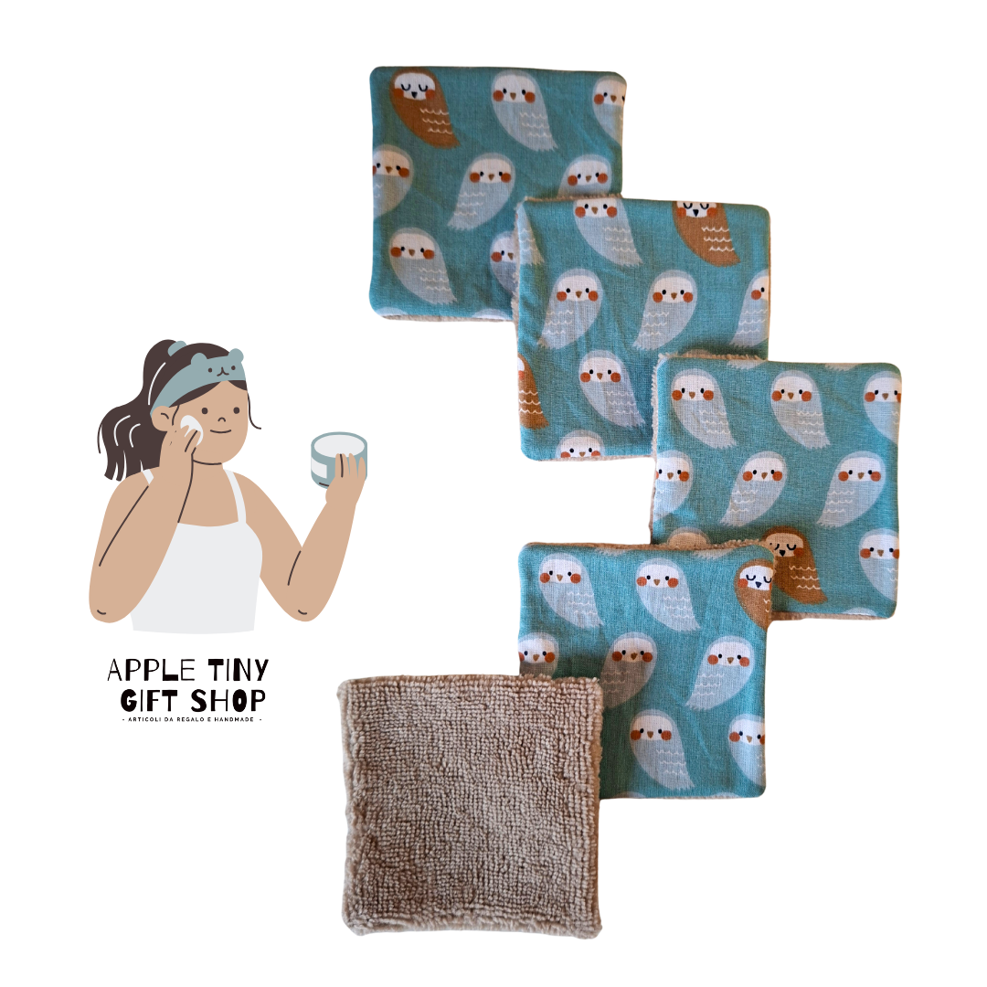 Set 5 Dischetti Struccanti Riutilizzabili Handmade - Gufetti