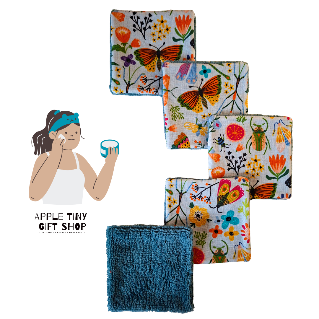 Set 5 Dischetti Struccanti Riutilizzabili Handmade - Insetti