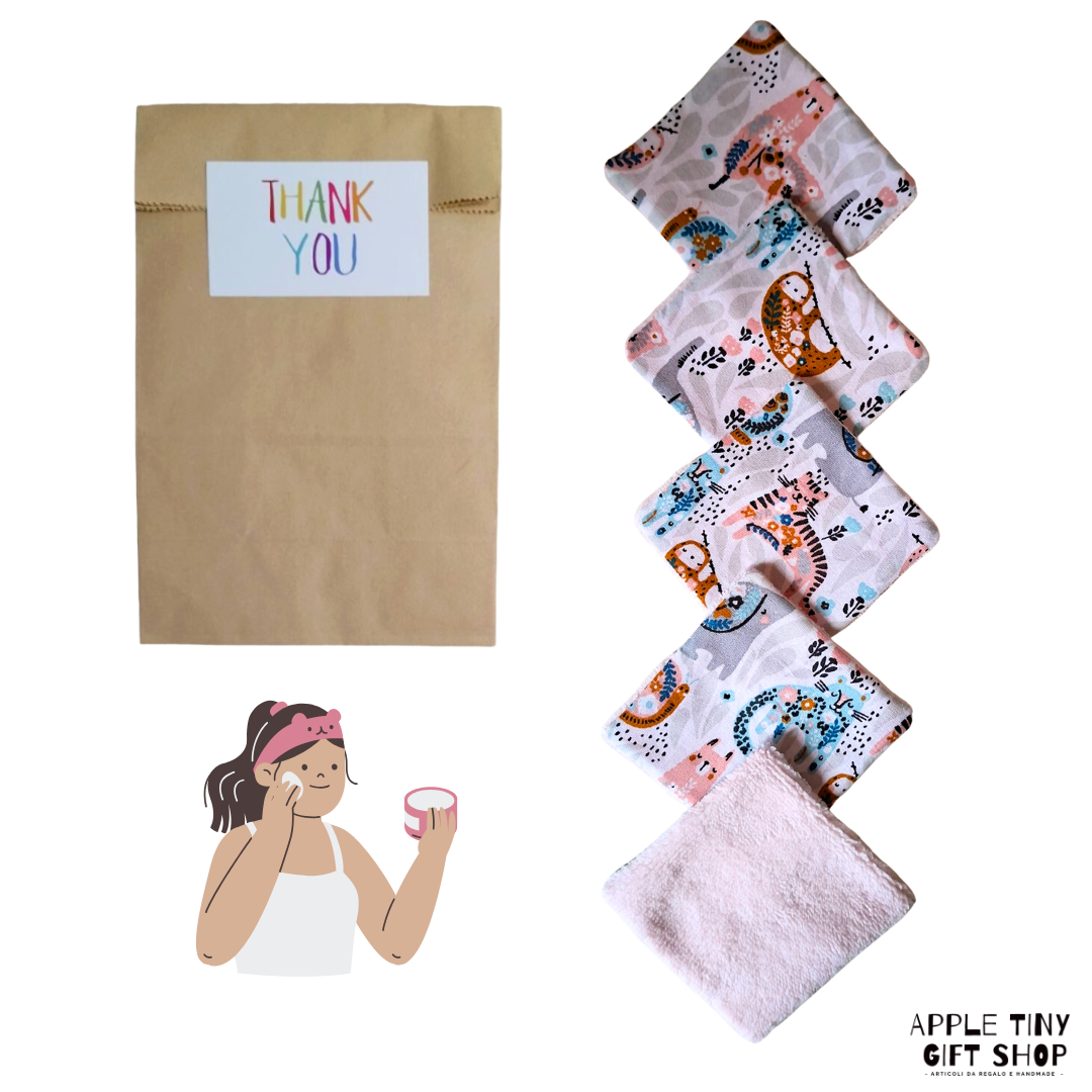 Set 5 Dischetti Struccanti Riutilizzabili Handmade - Animali e Fiori