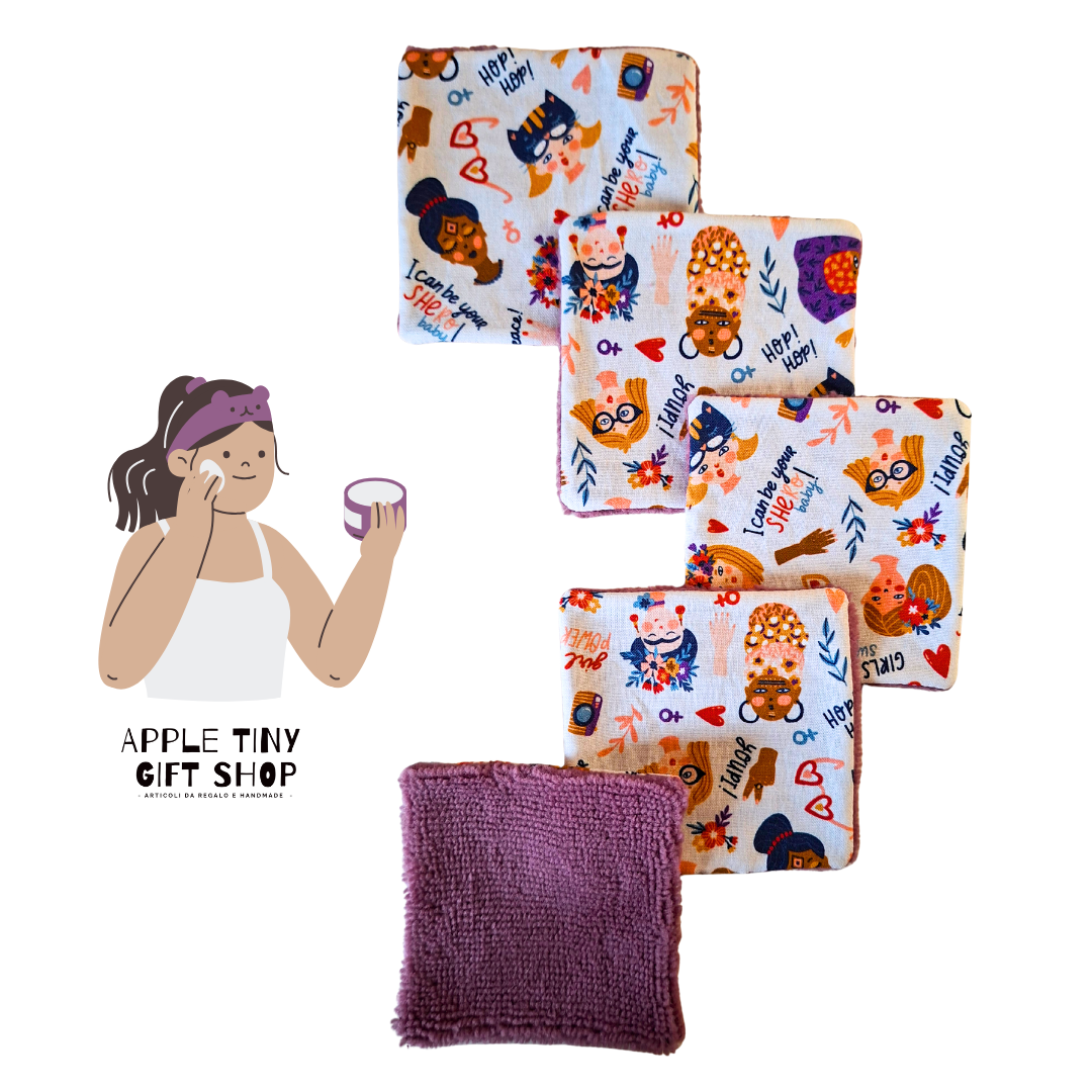 Set 5 Dischetti Struccanti Riutilizzabili Handmade - Girl Power