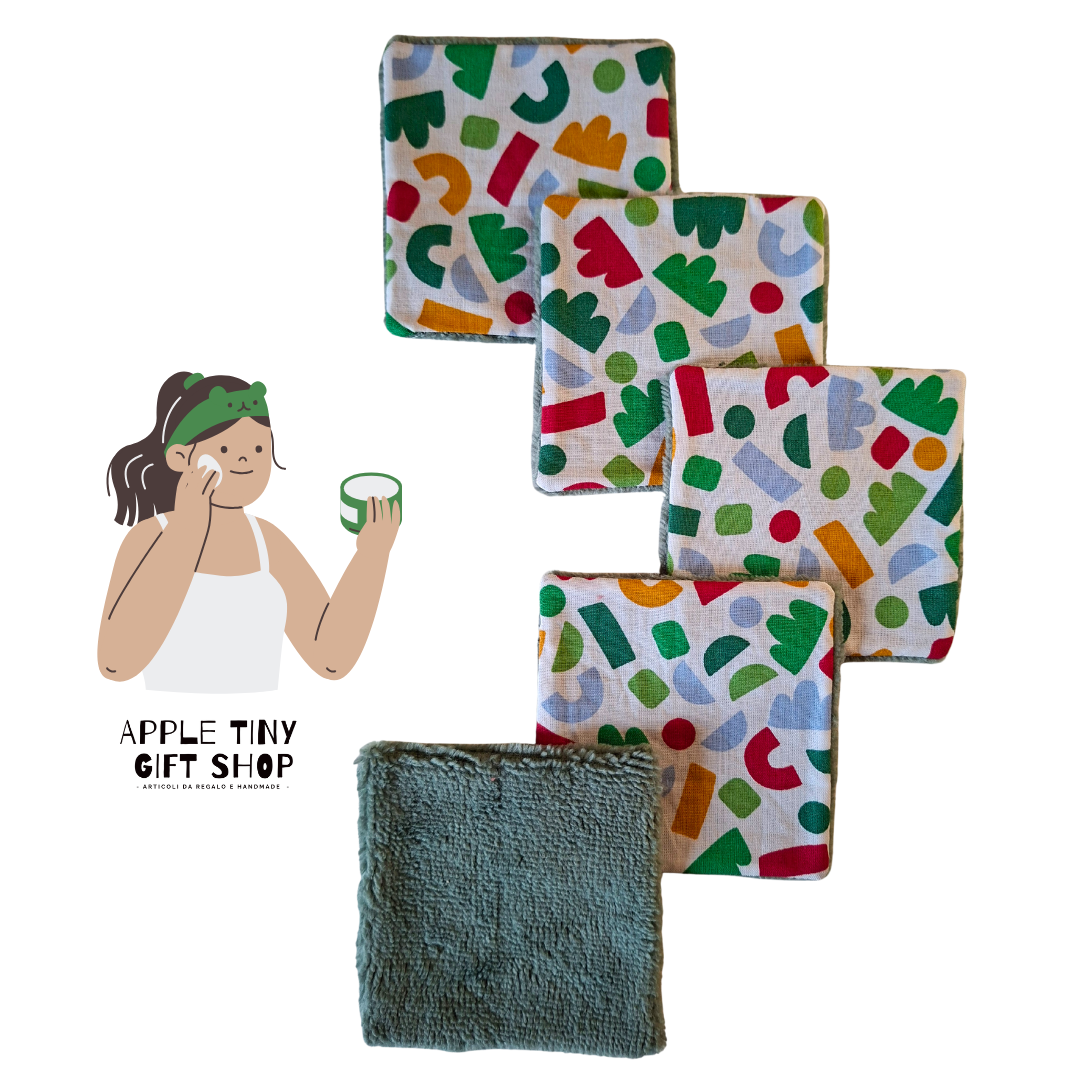 Set 5 Dischetti Struccanti Riutilizzabili Handmade - Astratto Verde