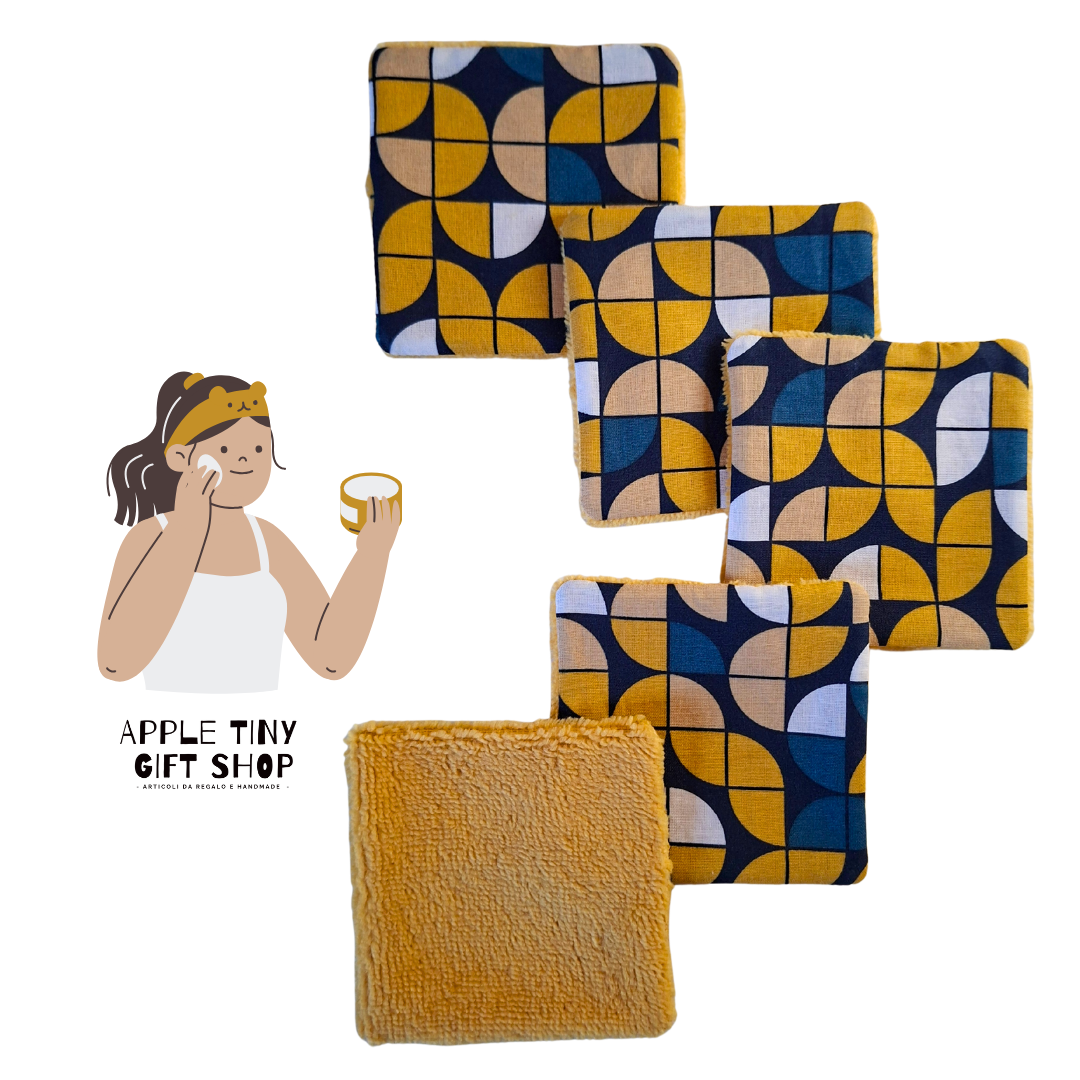Set 5 Dischetti Struccanti Riutilizzabili Handmade - Retrò Blu