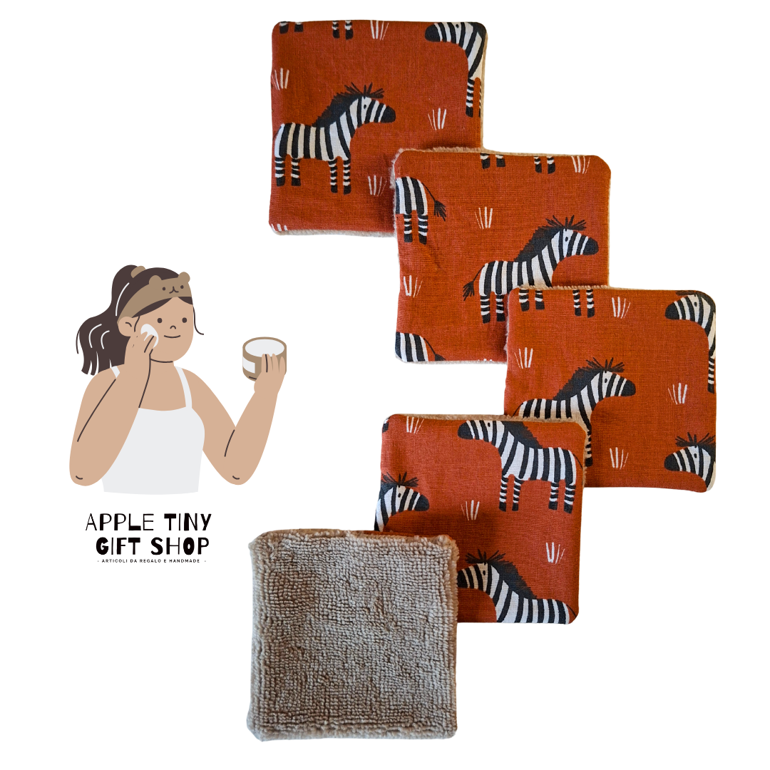 Set 5 Dischetti Struccanti Riutilizzabili Handmade - Zebre