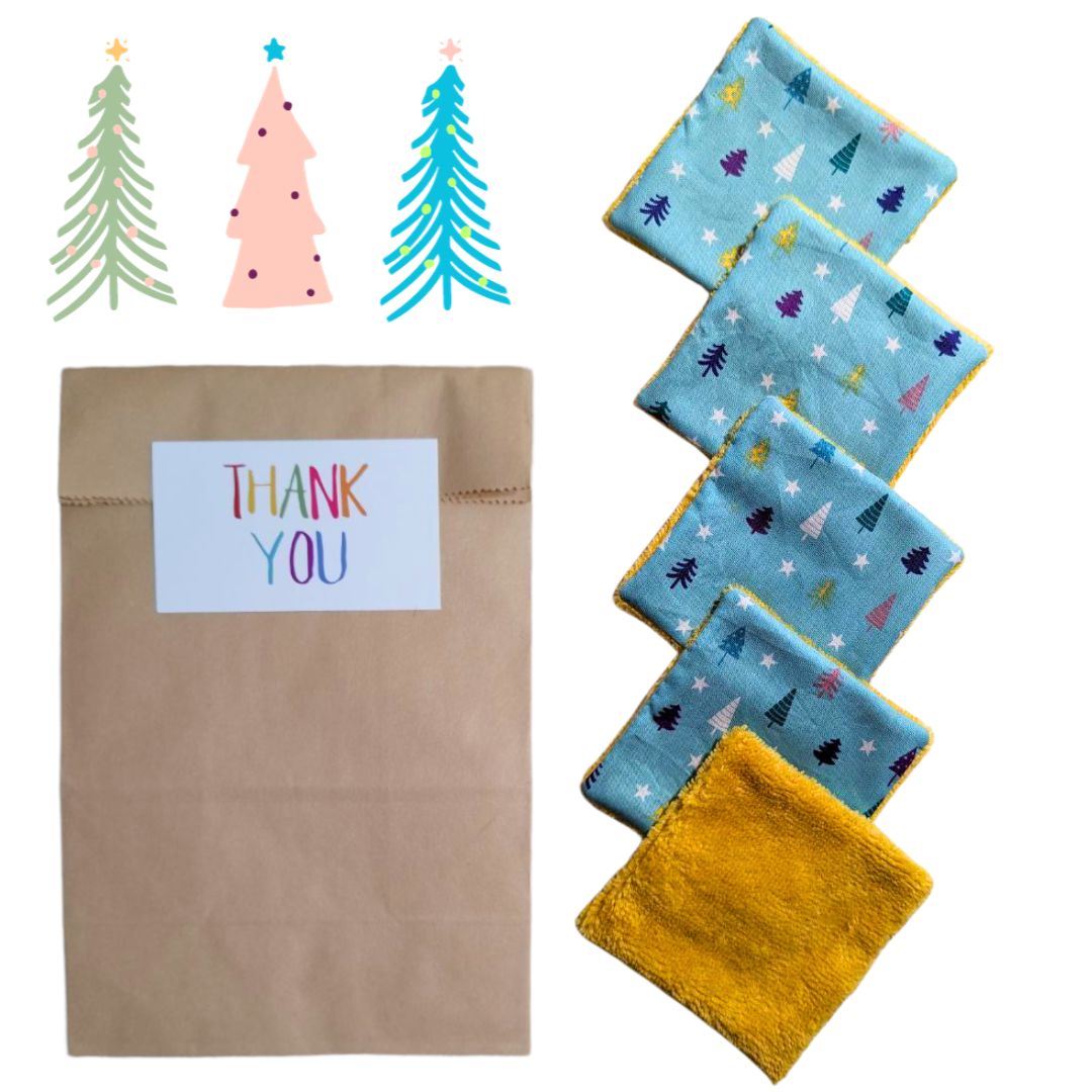Set 5 Dischetti Struccanti Riutilizzabili Handmade - Alberi Natale