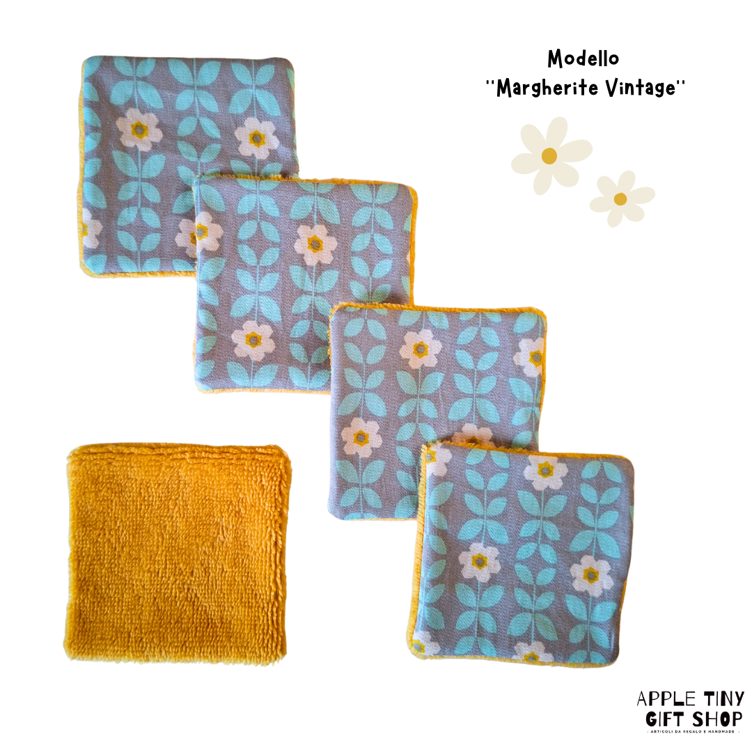 Set 5 Dischetti Struccanti Riutilizzabili Handmade - Margherite Vintage