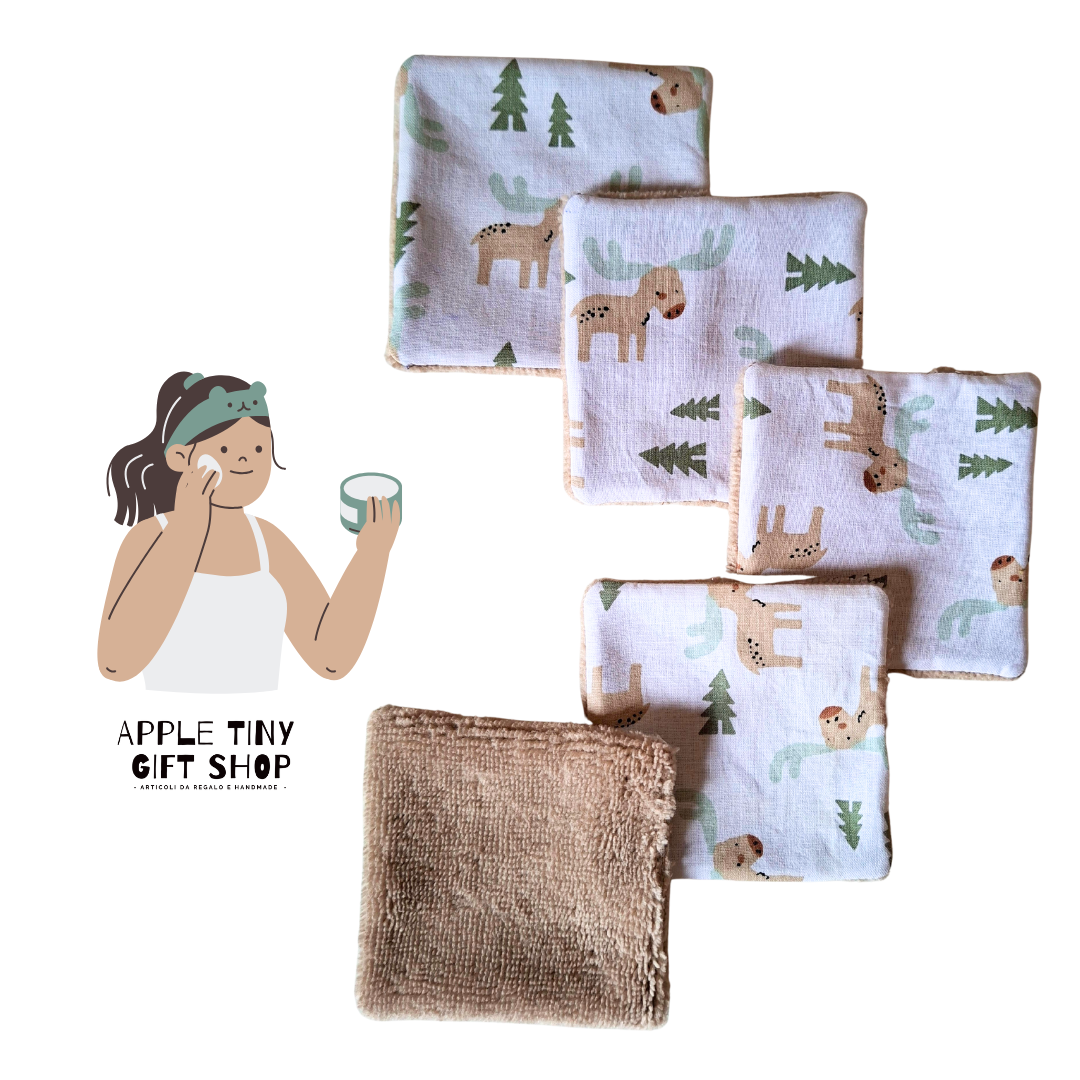 Set 5 Dischetti Struccanti Riutilizzabili Handmade - Renne