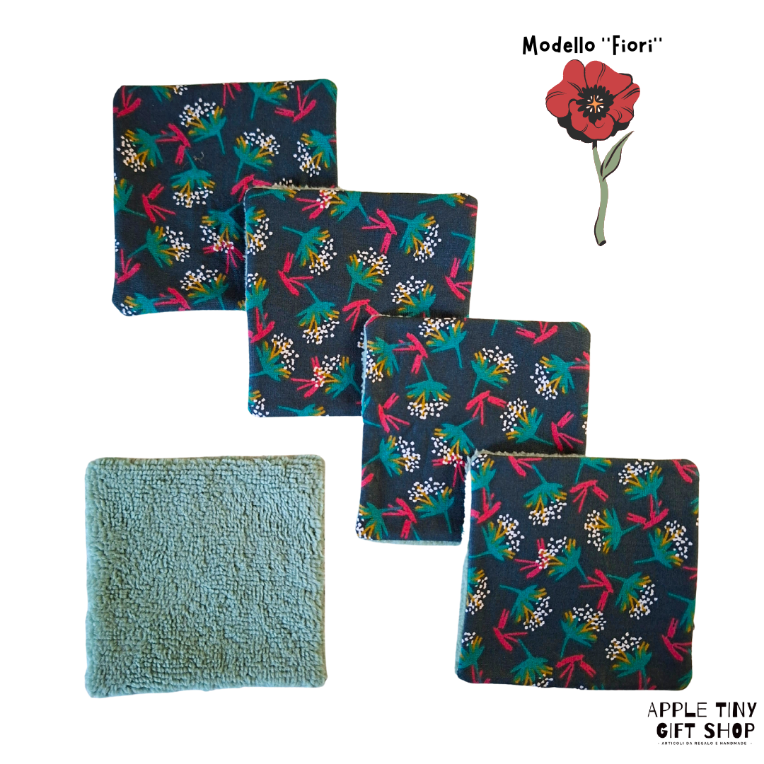 Set 5 Dischetti Struccanti Riutilizzabili Handmade - Fiori Base Verde