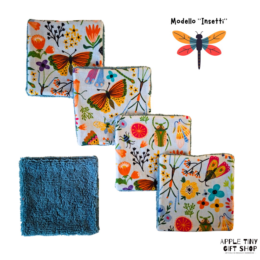 Set 5 Dischetti Struccanti Riutilizzabili Handmade - Insetti