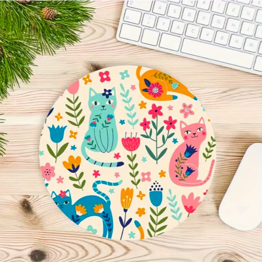 Mousepad Rotondo - Gatti e Fiori