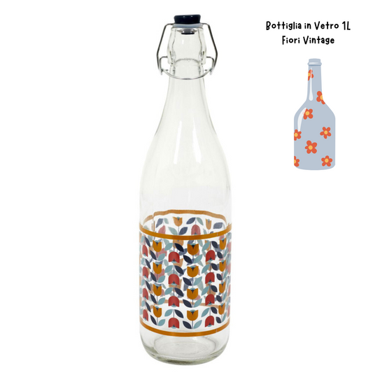 Bottiglia Vetro Vintage - Fiori