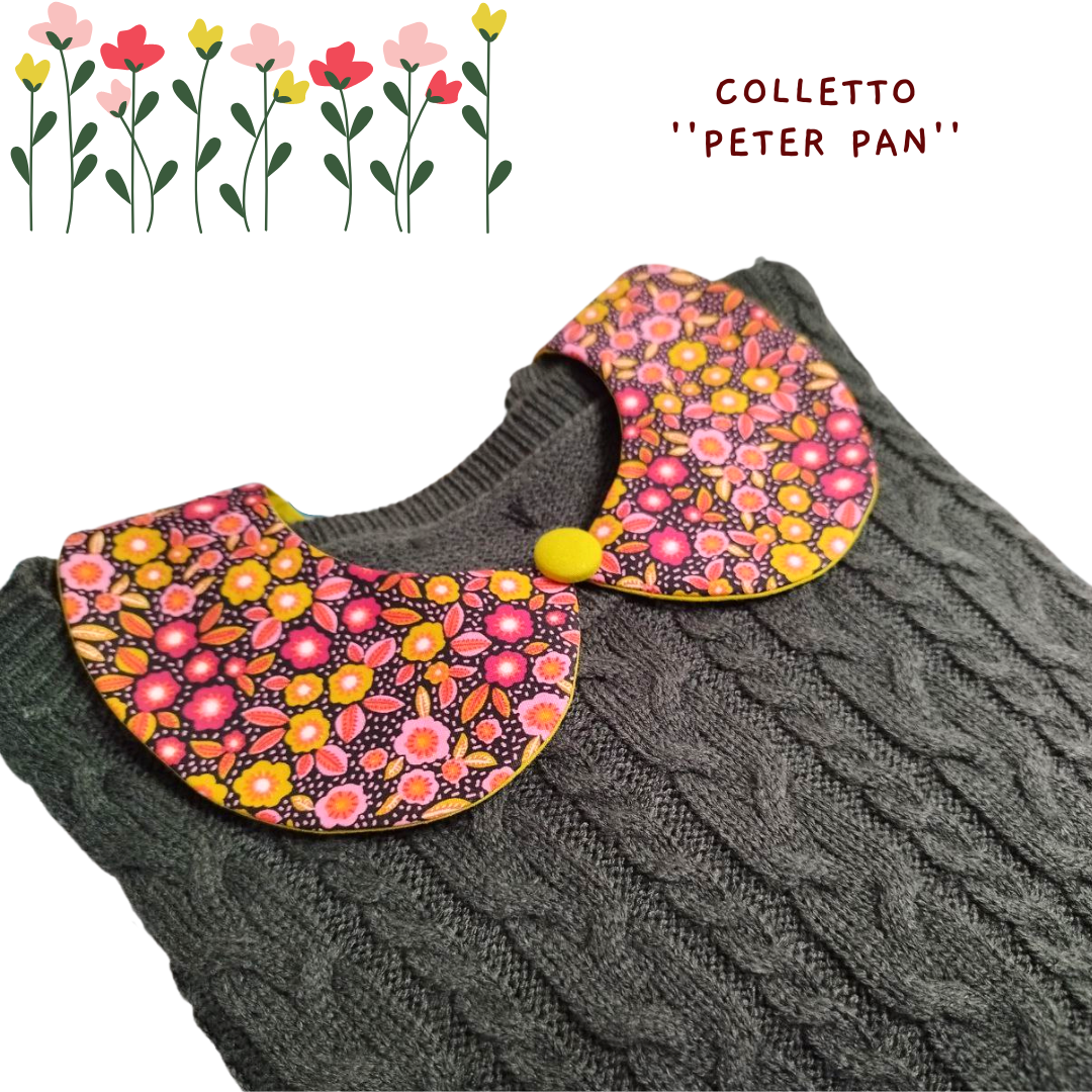 Colletto ''Peter Pan'' Bottone Handmade - Fiori Base Nera