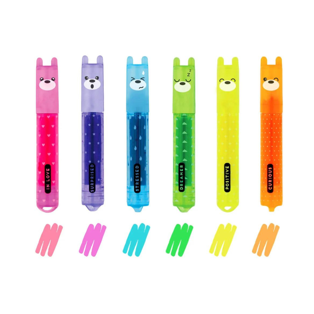 Set di 6 Mini Evidenziatori - Teddy's Mood Fluo