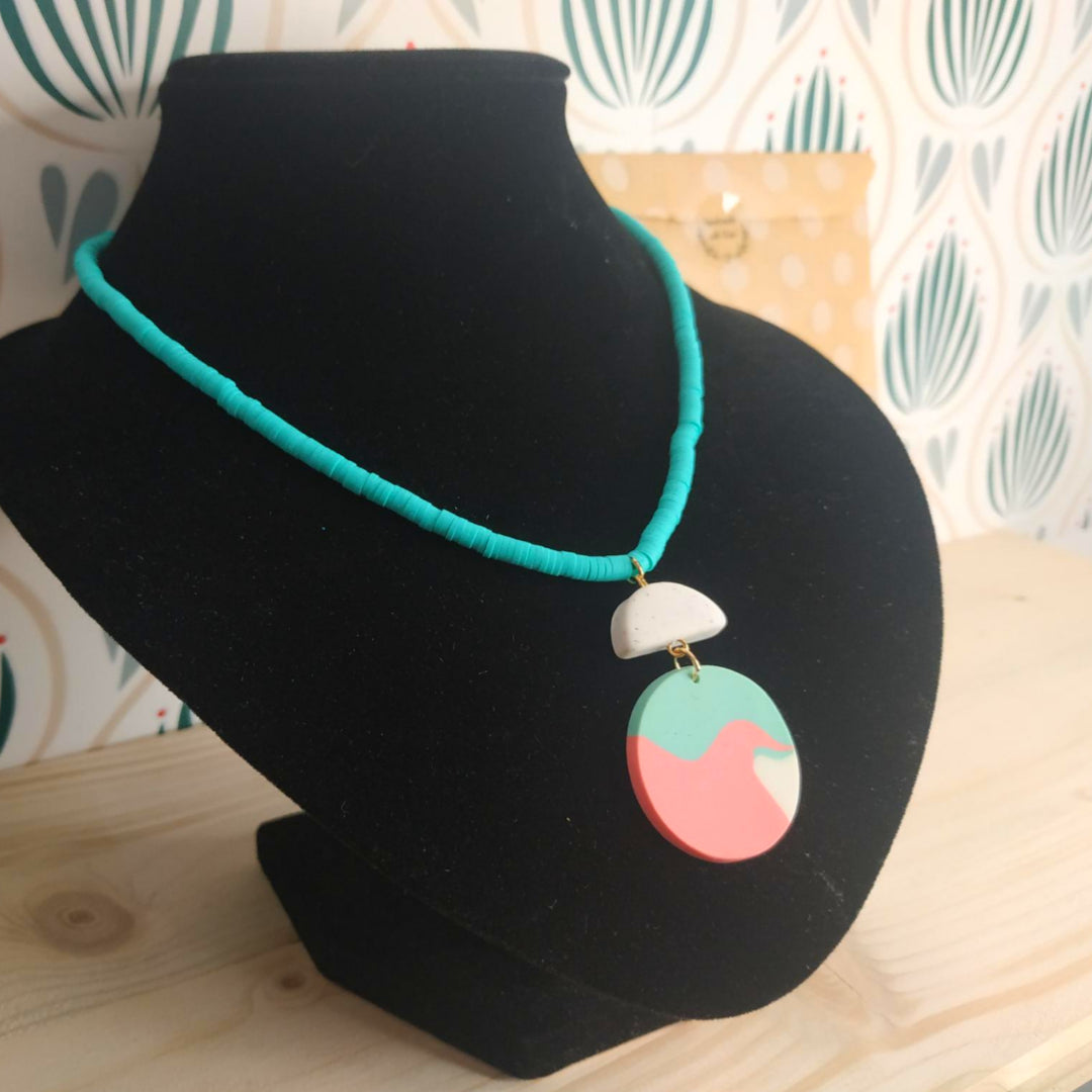 Collana Argilla Polimerica - Verde Acqua/Rosa/Bianco